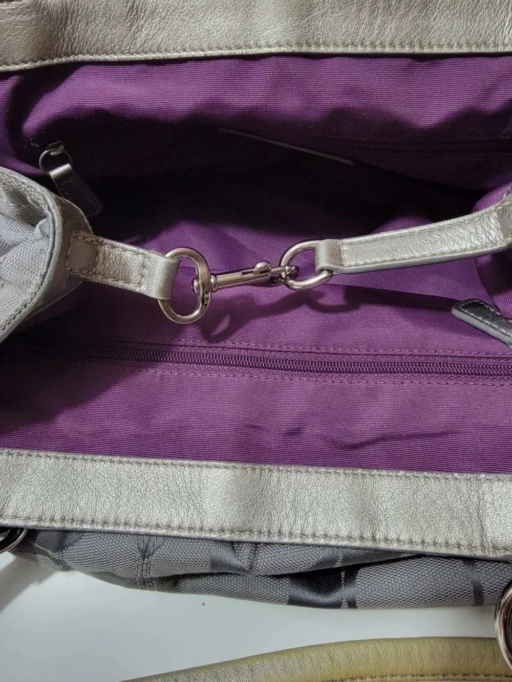 Coach Gabby Signature Gray Silver Carryall Tote Bag Purple Lining F14863 Large